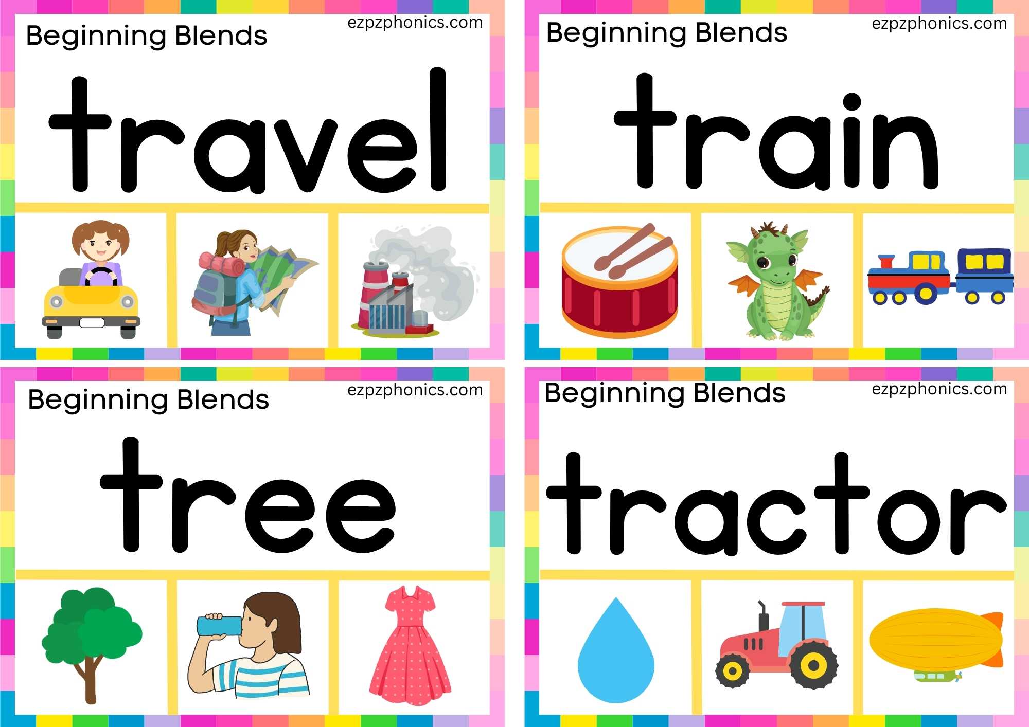TR Beginning Blends Clip Cards Read The Words And Clip The Correct Images Set 1